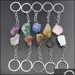 Клайки Lanyards Natural Ore Gem Quartz флуорит цитрин аметист нергарные каменные ключевые кольца подвески из чар