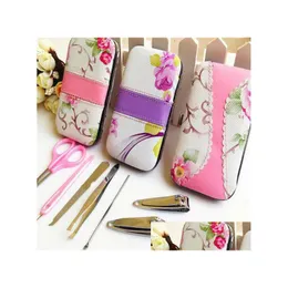 Favor de festa 50sets 7 em 1 Rattan Flower Printing Clipper Kit de tesoura Manicure Manicure Set Favors Gifts Drop Deli Dhtki