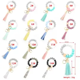 Fashion Silicone Bead Bracelets Beech Tassel Key Chain Party Favor Pendant Leather Bracelet Women's Jewelry 14 Style RRA