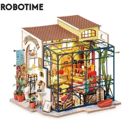 Doll House Accessories Robotime Rolife DIY Emily's Flower Shop House مع أثاث الأطفال الكبار دمية مصغرة مجموعات خشبية Toy DG145 230307