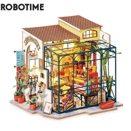 Accessori per la casa delle bambole Robotime Rolife Fai da te Il negozio di fiori di Emily Casa delle bambole con mobili Bambini Casa delle bambole in miniatura per adulti Kit in legno Giocattolo DG145 230307