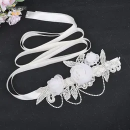 Bröllopssashes topqueen S499 bälten med strass Organza Flower Thin Sparkly Belt Bride Accessories Sornaments for Dress