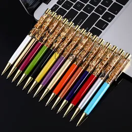 Gold Foil Oil Ballpoint Pen Office Signature Revolving Metal Ballpoint Pens Student Writing Liquid Goldleaf Floatpen Promotion TH0814