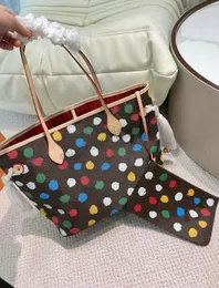 2023 YK shoppingväska med zippad påse designer gradient aldrig kvinnor full totes speedys composite boston kudde väska lady handväskor yayoi kusama shoppingväska