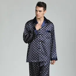 Mäns sömnkläder Casual Sleepwear Men Pyjamas Set 2st Shirt Pants Satin Faux Silk Nightwear Print Pijamas Soft PJs Set Intime Lingerie 230307