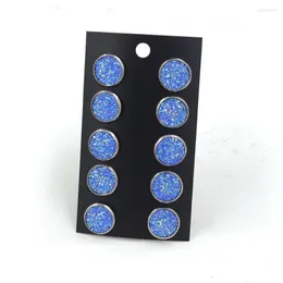 Stud Cüping 5 FAEL/SET Yuvarlak Druzy Drusy Drusy Paslanmaz Çelik Reçine Cabochon Kadın Mücevher Hediyesi için Set