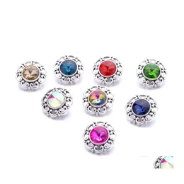 Charms Colorf Rainbow Crystal Vintage Sier Kolor Snap Button Kobiety Biżuterię Biżuterię Rhinestone 18 mm metalowe przyciski