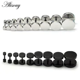 1PC Man Women Barbell Punk Gothic Gothic Stal Stael Studs Kolczyki Czarne