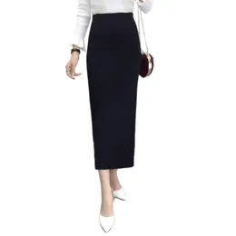 Spódnice 2023 Kobiety zima długa wełniana spódnica elastyczna talia ołówek kobiet biuro Jupe vintage femme jesienna streetwear pz947