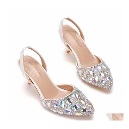 Düğün Ayakkabıları Blingbling Kristaller Gelin Ayakkabı 2021 Renkli Elmas Ünlü Gala Oscar İlham Resmi Yüksek Topuklu 7m Sparkle Prom G Dhkif