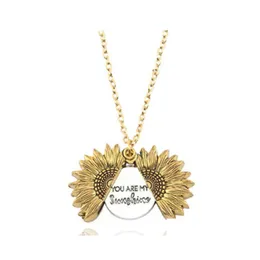 Colares de pingentes girassol mtilayer pode abrir um colar de letras amor redondo flor jóias de moda de moda 12pcs gota d dhus7