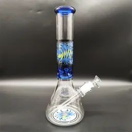 14 Inch Heady Bong Glass Bong Blue Doodle Mass Painting Heavy Thick 9MM Thickness Freezer Luxury Hookah Glass Bong Dabber Rig Water Smoke Pipe with 14mm