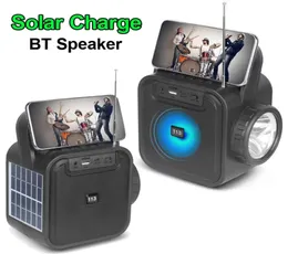 Carga solar BT Alto -falante sem fio com FM Radio Antena LED lanterna lanterna Phone Holdre