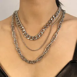 Pendant Necklaces Lacteo Punk Multi-layer Gold Color Chain Choker Set For Women Men Hip Hop Metal Necklace 2023 Jewelry GiftsPendant