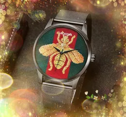 Fashion Famous Brand Watches Men Bee Snake Tiger Pattern Date Auto Data Quartz Nylon Fabric Leather Belt Diamantes