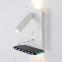 Lampade da parete Zerouno Lampada a Led Telefono Shelg Letto Usb Testata Libro di lettura Luci notturne Montate in alluminio Modern Wandlamp Applique