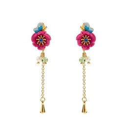 Stud Earrings Long Fringed Butterfly Hand-Painted Enamel Color Flowers Jewelry For Woman 2023 Trend