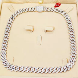 Hip Hop 10k White Gold 12mm 20 Inches Moissanite Diamond Iced Out Cuban Link Chain Necklace