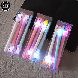 ジェルペン4PCSET GLOWING GEL PEN UNICORN PENステーショナリーカワイイジェルインクペンスクールスタッリーオフィス用品ペンキッズギフトJ230306