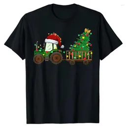 Camisetas para hombre, Tractor de granja de Navidad, luces de árbol de Navidad, sombrero de Papá Noel, camiseta de granjero, regalos, suéter feo, pijamas de estilo, camisetas de vacaciones