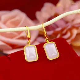 Earrings Dangle Losodo Earings Jóias de moda 2023 Simples e versáteis Drop Gold Inclaid Jade For Women