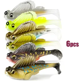Iscas de iscas 6pcclot Dlema escuro SwimBaits T Tail Bait Mustad Hook Fit Seabass Pike Bass Lures 230307