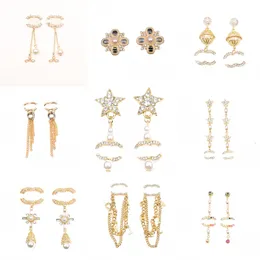 Massor Styles Tassel Stud Earring Designer Letters Långa örhängen Dangle Crystal Geometric Luxury Brand Women Rhinestone Pearl Wedding Party Jewelry Accessories