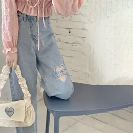 Kvinnors jeans kvinnor rippade byxor kvinnlig stretchig lös rak hål casual denim hip hop blå byxor damer g64