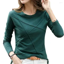 Women's T Shirts 2023 Ribbed Sping Fashion Bamboo Cotton T-Shirt Autumn Women O-Neck Loose Simple Purple Tshirt Long Sleeve Ladies Green