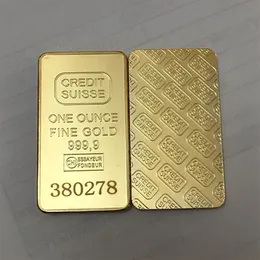 10 st icke -magnetiska kredit Swiss Bullion Bar 1 oz Real Gold Plated Ingot Badge 50 mm x 28 mm mynt med olika serienummer 20271p