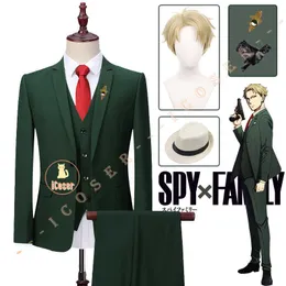 Disfraces de anime Anime Spy X Familia LOID Forger Cosplay viene Twilight Green Suit Broche Wig Hat Pants Guantes de chaleco Juego de hombres Fiesta de niños Z0301