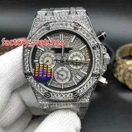 Pełne diamenty błyszczące kwarcowe zegarek 41 mm bling mrożony srebrna stalowa obudowa srebrna diamentowa twarz vk chronograf pełne mrożone zegarki shipp302e