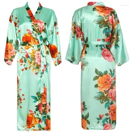 Women's Sleepwear Printing Flowers Long Sleeves Robe Nightgown V Neck Kimono Sleep Dress Ice Silk Cardigan Bathrobe Home Clothes