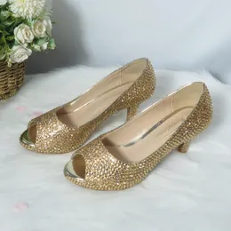 Отсуть обувь Baoyafang Golden Crystal Women Wedding Swedd Bride Open Toe High Heel Pumps Fashion Женщина неглубокая рыба тонкая обувь