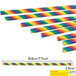 500st Rainbow Paper Strums Biologiskt nedbrytbart papper dricker sugrör för juicer skakar party leveranser dekorationer födelsedag bröllop