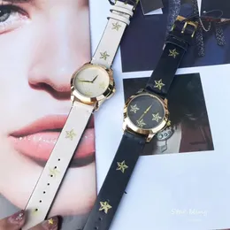 Modemarke Uhren für Frauen Mädchen Fünfzackiger Stern Biene Stil Lederarmband Quarz-Armbanduhr G78172n