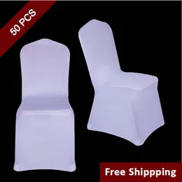 50pc Beyaz Polyester Spandex Düğün Sandalyeleri Tören için Kapaklar Etkinlik Etkinlik Katlanması El Ziyafet Koltuğu Kapağı Yeni Evrensel Boyut Sandalyesi SL239U