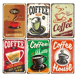 Cafe Metal Painting Wall Art Vintage Decoration Signs Freshly Ground Coffee Poster Plaque Iron Painting Home Decor Plates 30X20cm W03