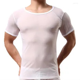 Undershirts Sexy Mens Mesh Transparent T-Shirt Heren Singlets Fitness Shorts Sleeve Tops Tee Sleepwear Underwear Camiseta Shirts