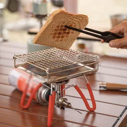 Camp Kitchen CAMPINGMOON Portable StoveTop Grill Net Mini Foldable Furnace Rack Cooking Barbecue Toast Baking Holder Heating Bracket 230307