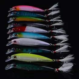 Baits Lures 10pcs Fishing Lure Minnow Wobblers Pencils Hard with Feather Hooks Tackle 7G 9CM Artificial Crankbait Swimbait 230307