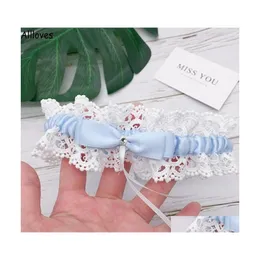 Bridal Garters Charming Lace Wedding Garter Shower Light Sky Blue Ivory Sexy Keepsake Floral Rhinestone Bow Women Ladies Hen Night S Dhuqw