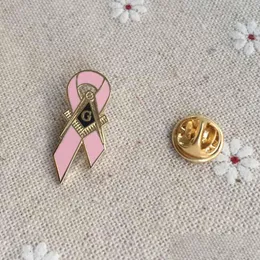 Pins Brooches 100Pcs Awareness Of Breast Cancer Pins Badge Masonic Master Mason Pink Ribbon Lapel Pin With Square And Compass G Dro Dhmx8