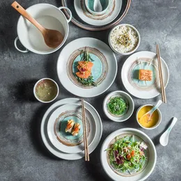 Servis uppsättningar japansk stil 2-6 personer skål och tallrik set bordsartikel hushåll keramisk sushi frukt sallad soppa kombination