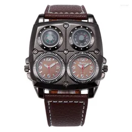 Wristwatches 2023 Est Mens Watches Top Brand Quality Leather Double Japan Movt Military Army Sports Quartz Watch Montres De Marque Luxe Hect