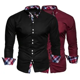 Men's Casual Shirts Slim Men Shirt Plaid Turn-down Collar Single-breasted Formal Dress Shirt Spring Slim Male Polo Shirt Business Camisa T-shirt 230307