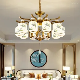 Pendant Lamps Chinese Lamp Living Room Grand Villa Hall Dining Downward Zinc Alloy Jade Lighting Free