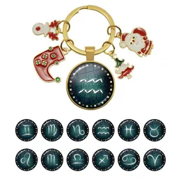 Keychains Dropship 12 Constellation Zodiac Sign Keychain Santa Claus Elk Christmas Tree Key Rings Gift for Women Men