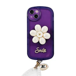 Luxury Pearl Flower Cell Phone Cases Wrist Chain Protective Back Cover Mobile Phone Shell Transparent Apple CASE Holder For 14 IPhone13 Promax plus 12 11 Anti-fall