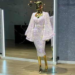 Kadınlar için zarif denizkızı gece elbisesi 2023 Sweetheart Sequin Velvet Alevli Kollu Çay Uzunluğu Resmi Balo Parti Elektrikleri Robe De Soiree